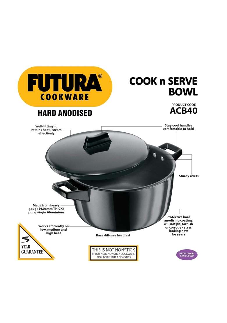 Hawkins Futura Hard Anodised Metal Handi Cooking Pot Sauce Pan | 3 L | 3.2 Qt - Indya