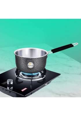 FLIXBLOOM Graceful Premium Hard Anodised Sauce Pan with Stainless Steel Handle Black | 1.5 L | 1.6 Qt | Induction Compatible