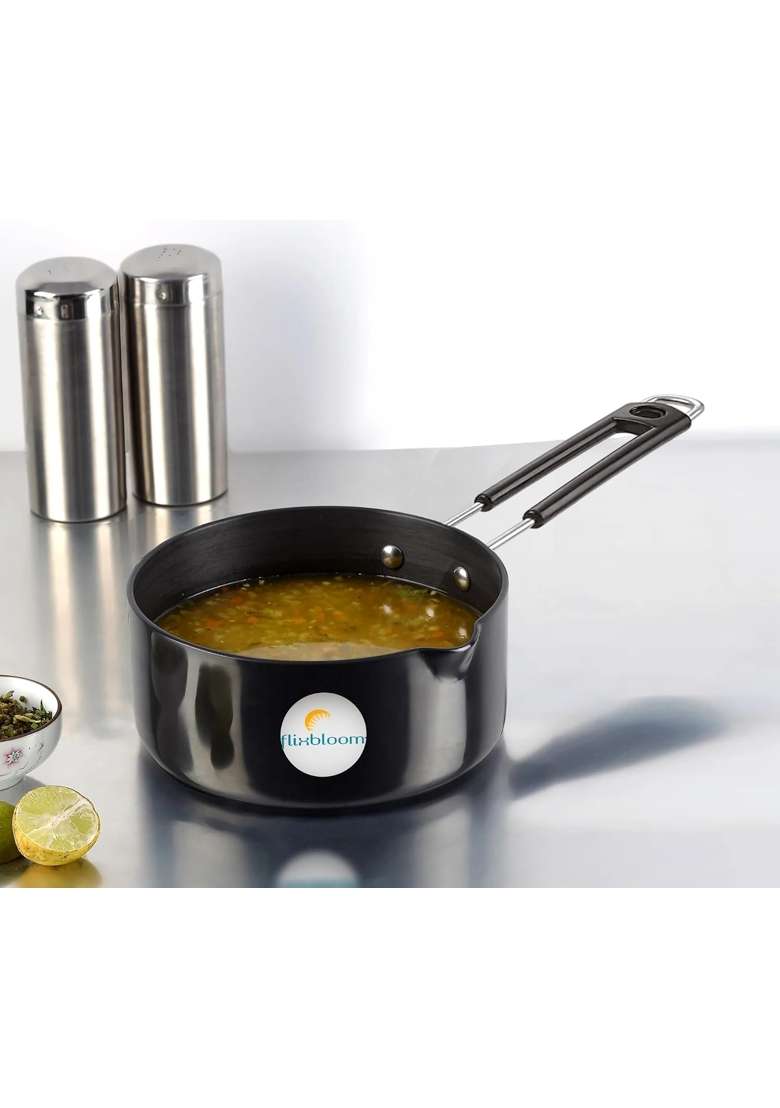 FLIXBLOOM Cosmos Black Hard Anodised Induction Bottom Cookware Kitchen Sauce Pan | 1.5 L | 1.6 Qt - Indya