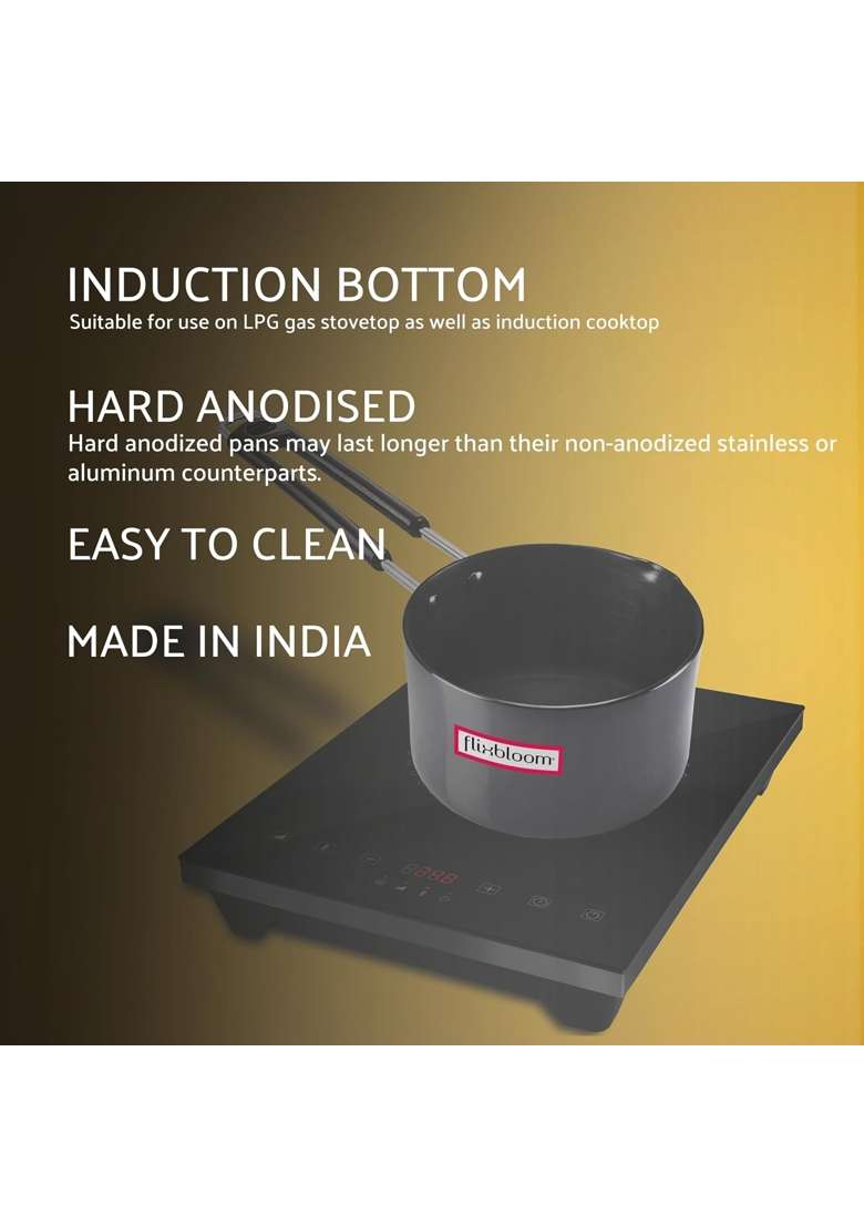 FLIXBLOOM Max Plus Hard Anodised Thick Induction Base Bottom LPG Friendly Deep Kitchen | 3 L | 3.2 Qt - Indya