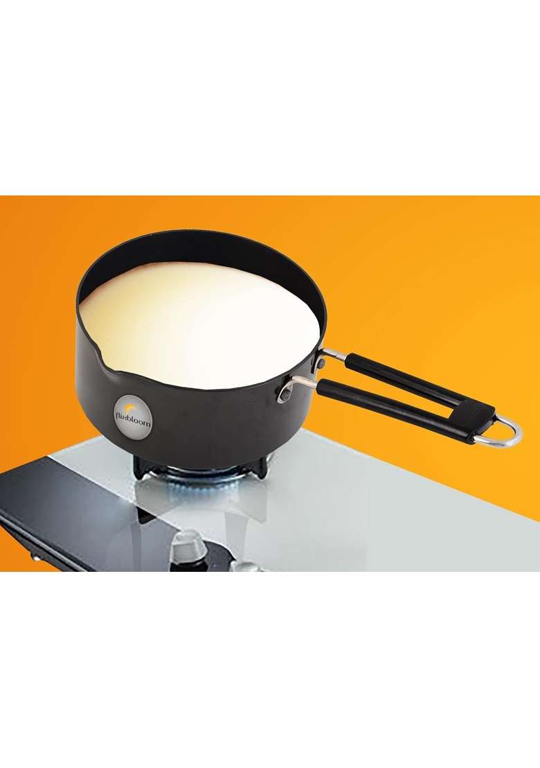 FLIXBLOOM Perfect Urban Black Pot Induction Base Hard Anodised Tea Pan Milk Pan | 3.2 L | 3.4 Qt - Indya