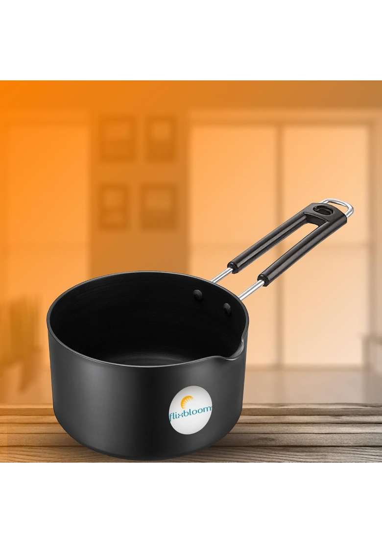 FLIXBLOOM Select Hard Anodised Black Sauce Pan | 1.2 L | 1.3 Qt | Induction Compatible | Non-Toxic | Food Safe - Indya