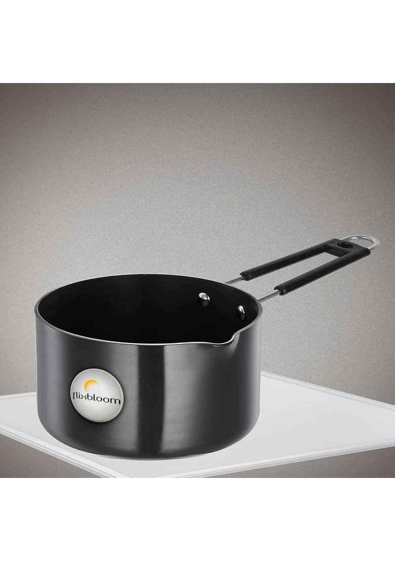 FLIXBLOOM Select Hard Anodised Black Sauce Pan | 1.2 L | 1.3 Qt | Induction Compatible | Non-Toxic | Food Safe - Indya