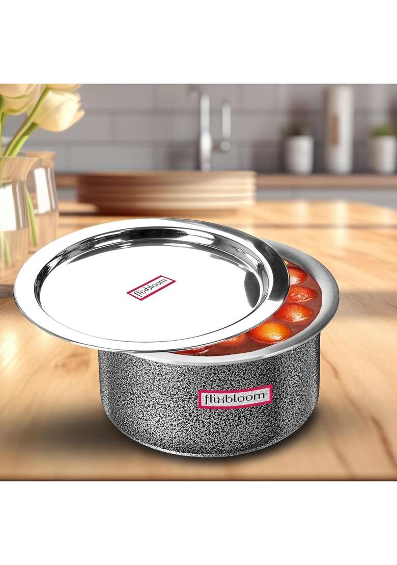 FLIXBLOOM Imperial Hammertone Black Hard Anodised Multipurpose Induction Base and LPG Gas | 2.5 L | 2.6 Qt | With Lid - Indya
