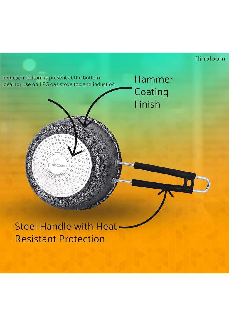 FLIXBLOOM Traditional Hammertone Finish Aluminium Hard Anodised Induction Base and LPG | 1.5 L | 1.6 Qt - Indya