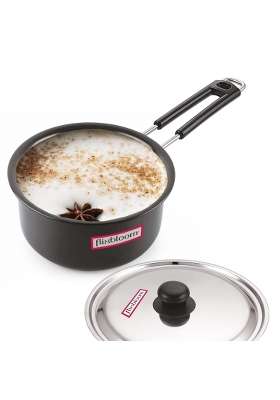 FLIXBLOOM Cosmic Black Hard Anodized Induction Bottom Base Deep Kitchen Cookware Sauce | 2.5 L | 2.6 Qt | With Lid