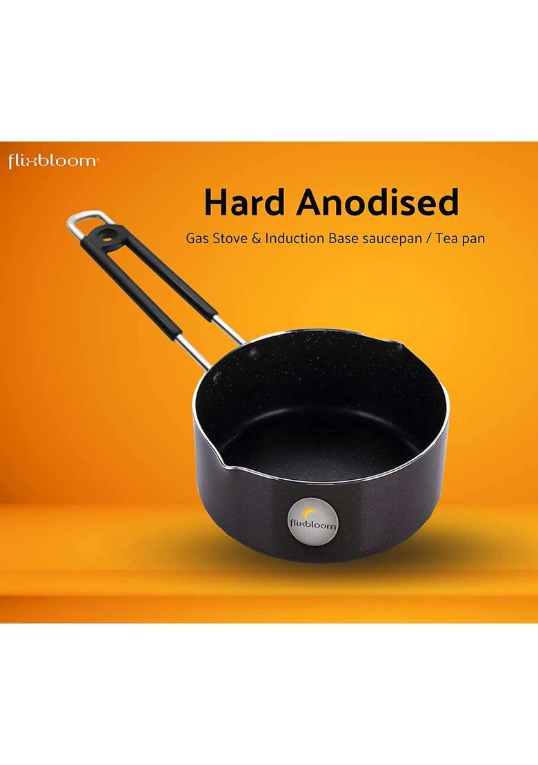 FLIXBLOOM Perfect Hard Anodized Induction Base Heavy Duty Aluminium Sauce Pan Tea | 3.2 L | 3.4 Qt - Indya