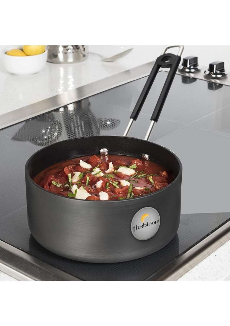 FLIXBLOOM Perfect Hard Anodized Induction Base Heavy Duty Aluminium Sauce Pan Tea | 2.2 L | 2.3 Qt - Indya