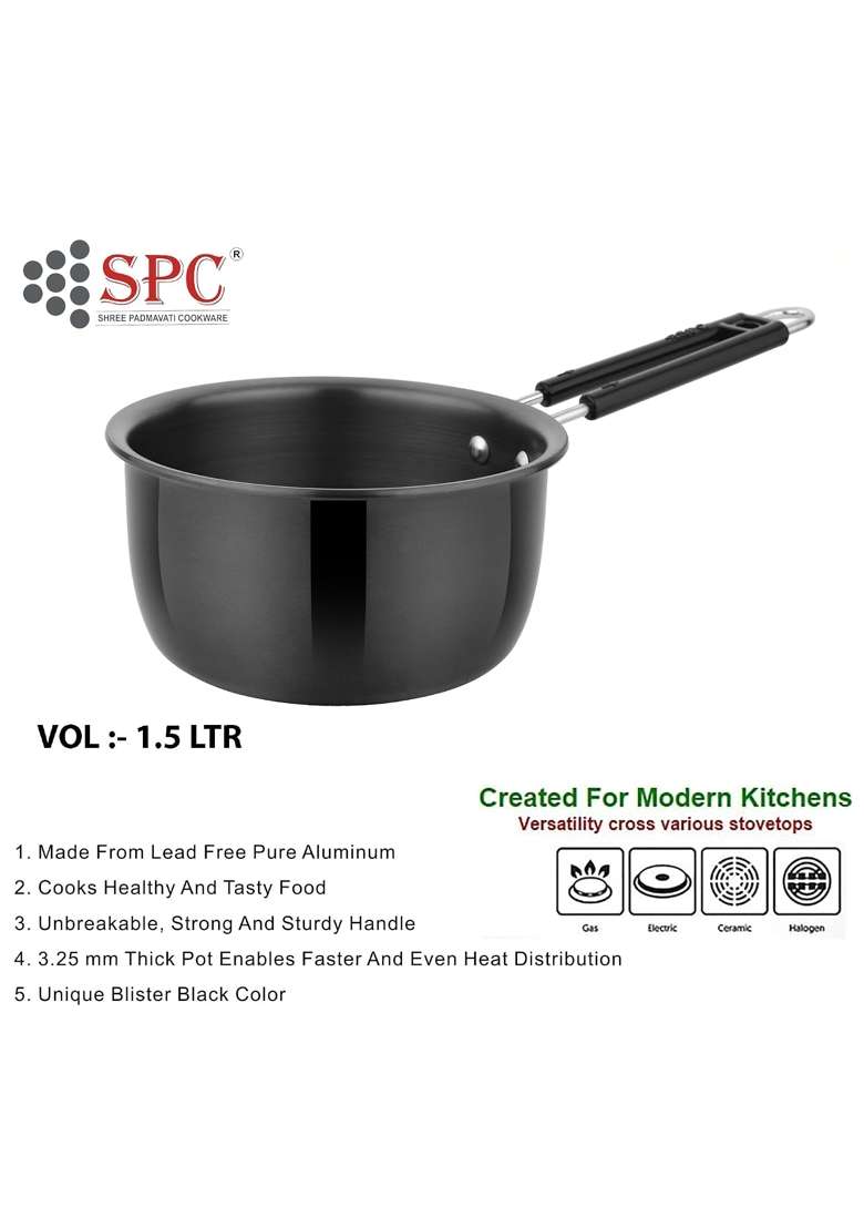 SPC Wrought Aluminium Hard Anodised Sauce Pan Sauce Pan | 1.5 L | 1.6 Qt - Indya