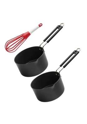 LAZYwindow Hard Anodised Sauce Pan with Whisk Combo | Pack of 3