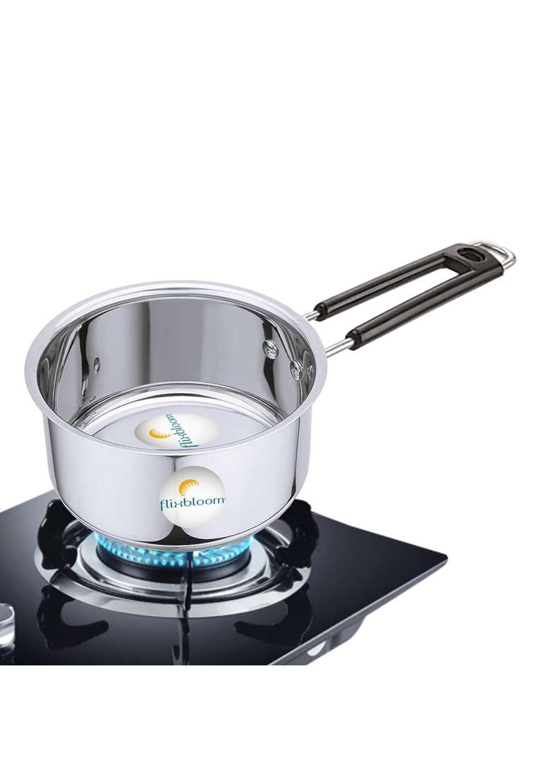 FLIXBLOOM Latest Stainless Steel Multipurpose Utensils Deep Sauce Pan Tea Pan Milk | 1 L | 1.1 Qt | Induction Compatible - Indya