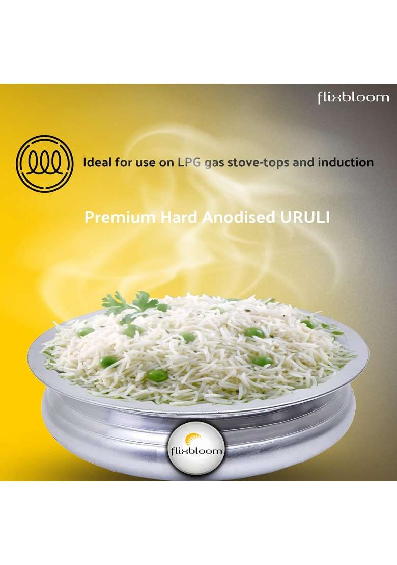 FLIXBLOOM Perfect Optimal Hard Anodised Cookware Urli Handi Uruli Pot Bhagona Lagan Pot | 4 L | 4.2 Qt | Induction Compatible | With Lid - Indya