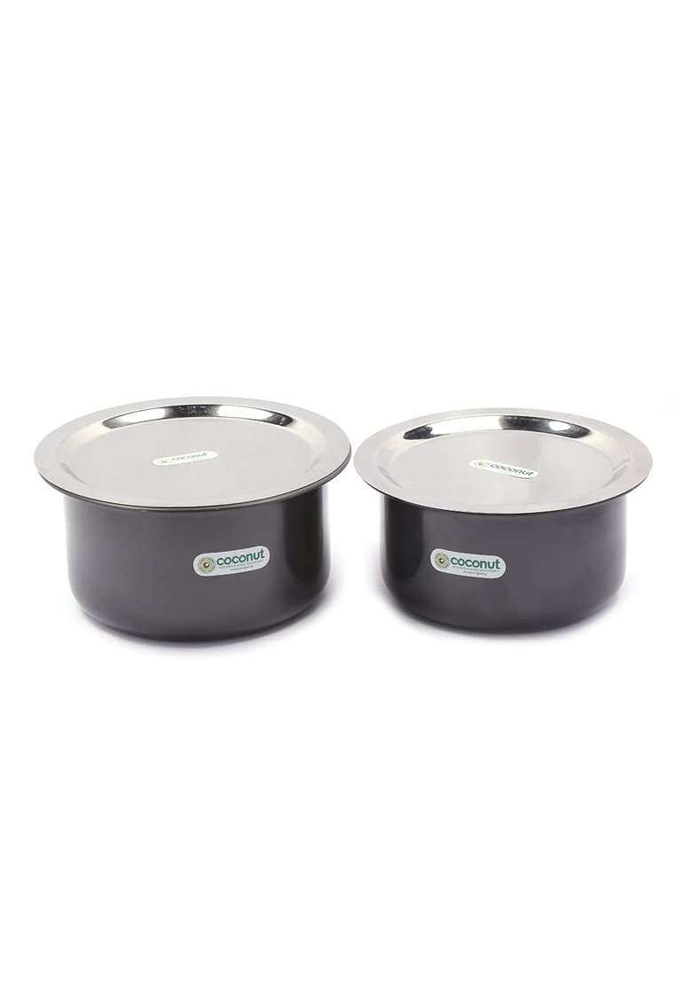 coconut Hard Anodised Tope Cooking Pot Patila for Cook and Serve with SS Lid and Gas Stove | 2 L | 2.1 Qt | 20 cm | 7.9 Inch | Induction Compatible - Indya