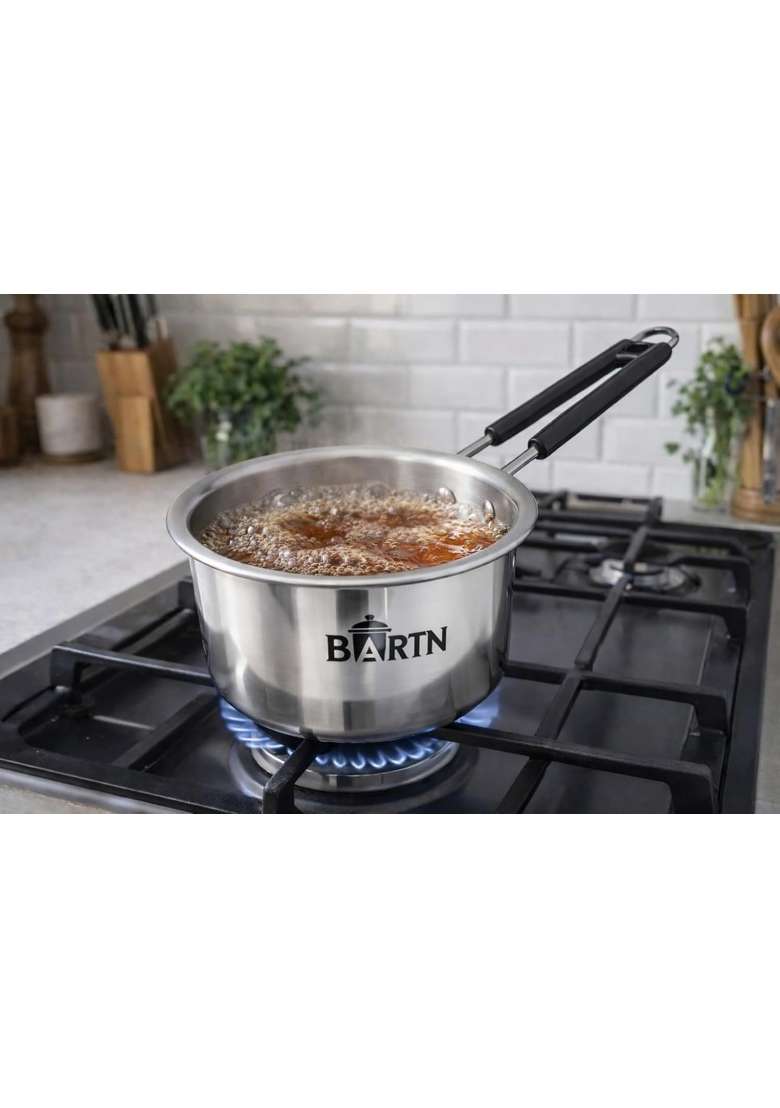 BARTN Premium Hindalium Silver Saucepan for Tea Milk Water | 2 L | 2.1 Qt | Heavy Bottom | Non-Toxic - Indya