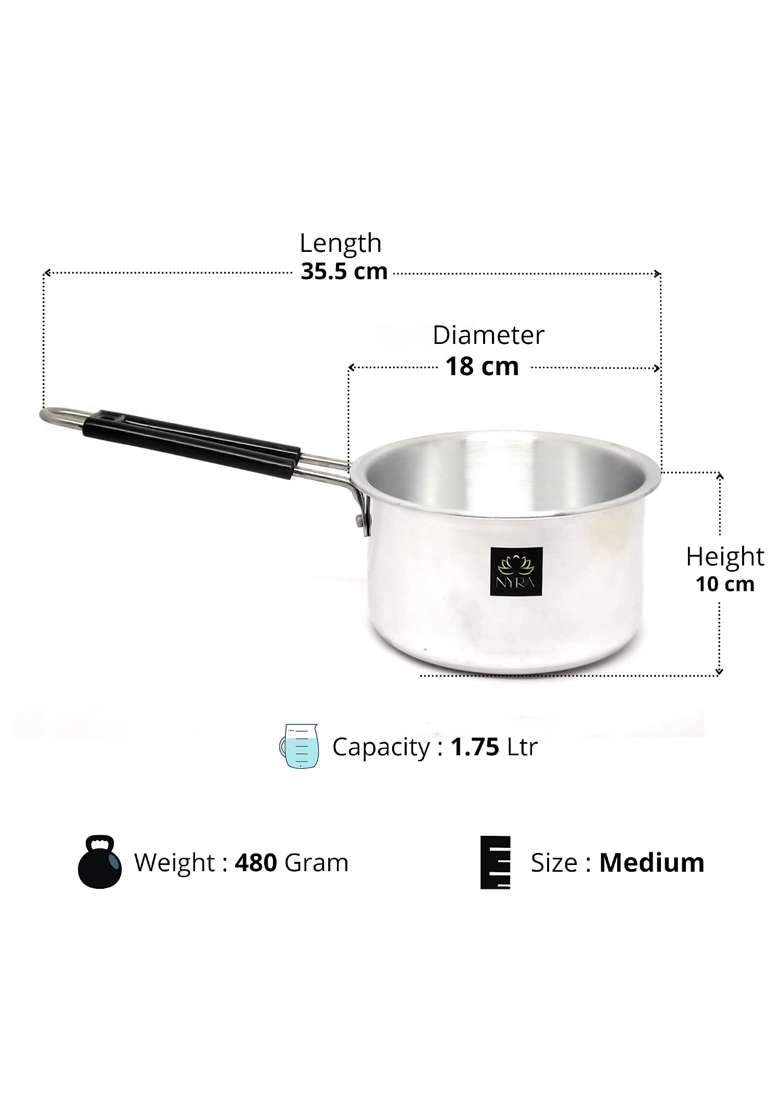 NYRA Aluminium Sauce Pan Multipurpose Tea Pan Milk Pan Chaidan with Strong Black | 1.8 L | 1.9 Qt - Indya