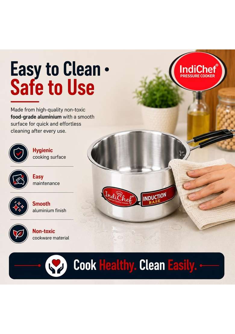 IndiChef Aluminium Induction Friendly Saucepan Tea Pan Milk | 2 L | 2.1 Qt | Heavy Bottom | Non-Toxic | With Lid - Indya