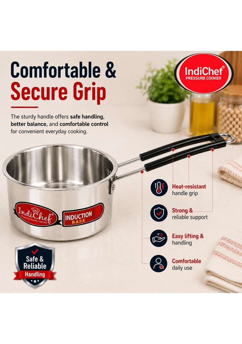 IndiChef Aluminium Induction Friendly Saucepan Tea Pan Milk | 2 L | 2.1 Qt | Heavy Bottom | Non-Toxic | With Lid - Indya