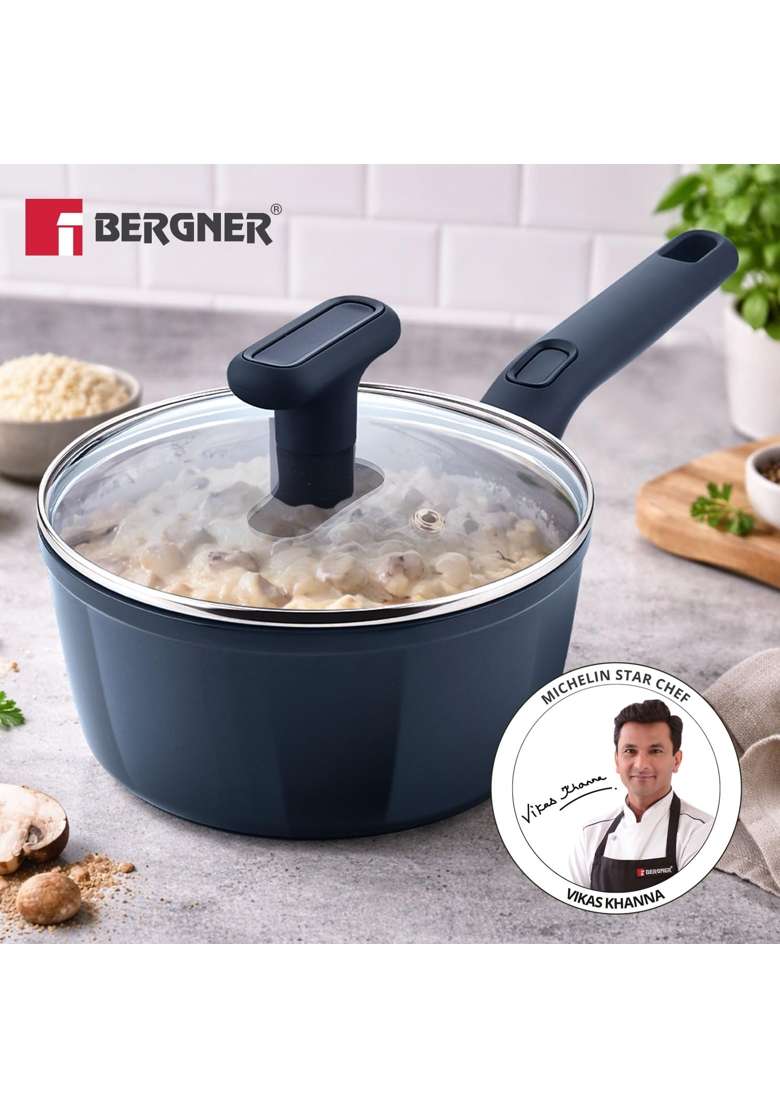 BERGNER Jade | 1.8 L | 1.9 Qt | 18 cm | 7.1 Inch | Induction Compatible | PFOA Free | Non-Stick | With Lid - Indya