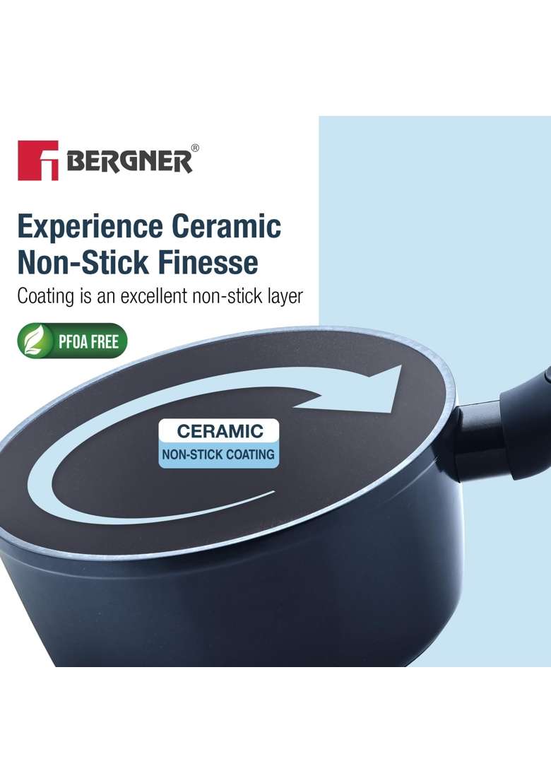 BERGNER Jade | 1.8 L | 1.9 Qt | 18 cm | 7.1 Inch | Induction Compatible | PFOA Free | Non-Stick | With Lid - Indya