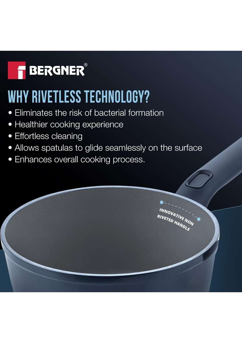 BERGNER Jade | 1.8 L | 1.9 Qt | 18 cm | 7.1 Inch | Induction Compatible | PFOA Free | Non-Stick | With Lid - Indya