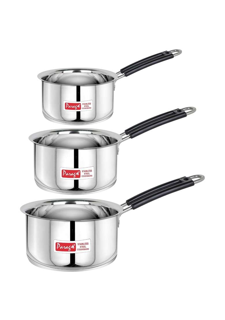 Parage Stainless Steel Sauce Pan | 1 L | 1.1 Qt | 3-Piece Set | Induction Compatible - Indya