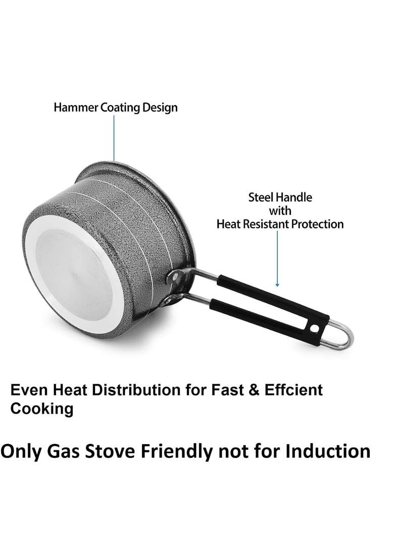 Bartan Star Aluminum Black Hammer Coating Design Saucepan | 1 L | 1.1 Qt - Indya