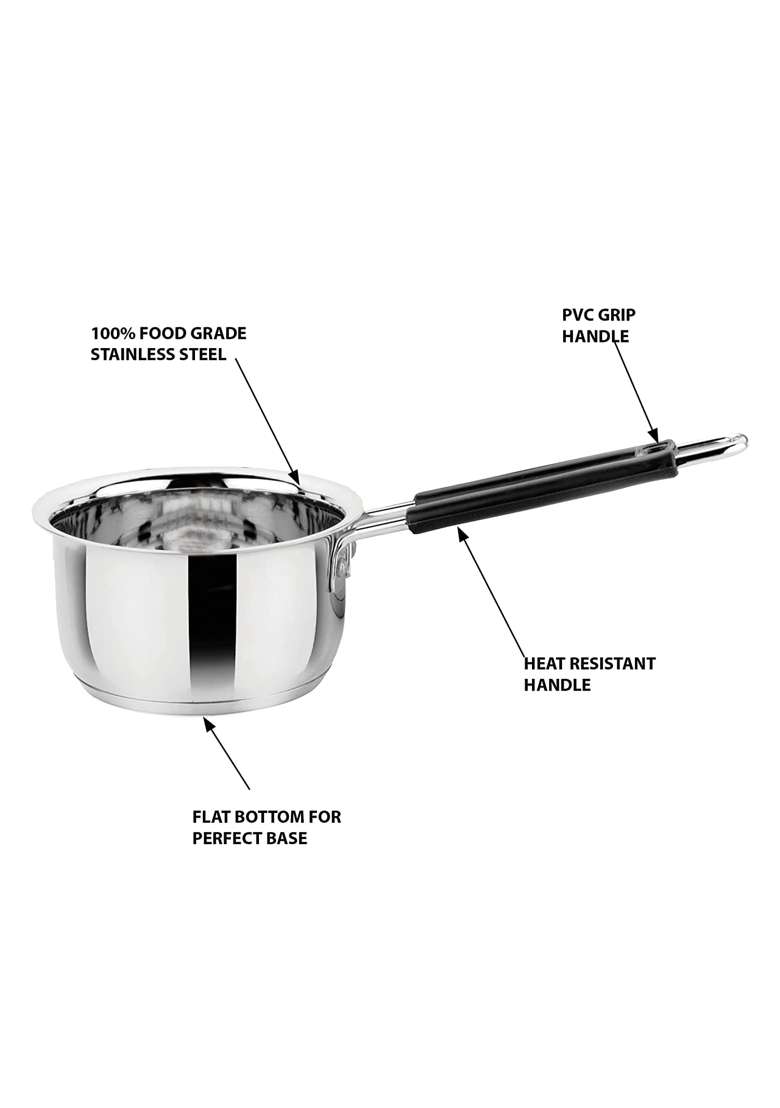 Bartan Star Stainless Steel Heavy Sandwich Bottom Saucepan with Handle | 1.8 L | 1.9 Qt | Induction Compatible - Indya