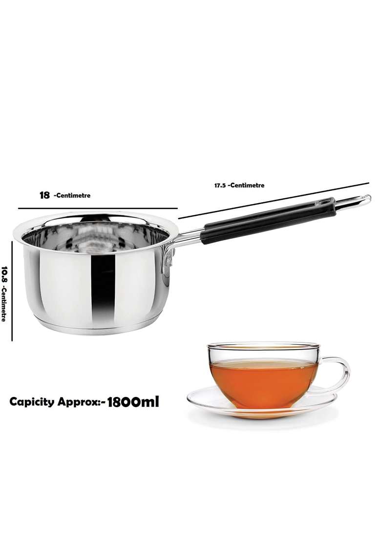 Bartan Star Stainless Steel Heavy Sandwich Bottom Saucepan with Handle | 1.8 L | 1.9 Qt | Induction Compatible - Indya