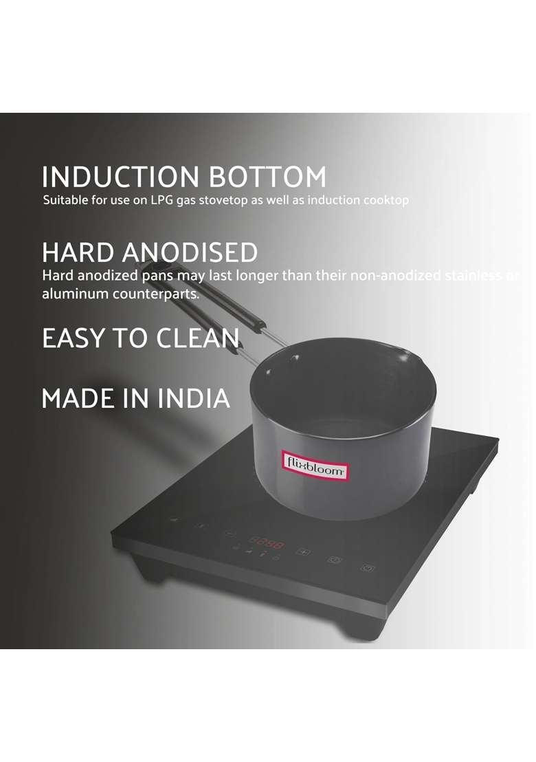 FLIXBLOOM Special Black Hard Anodized Induction Base Bottom LPG Friendly Deep Kitchen | 2 L | 2.1 Qt - Indya