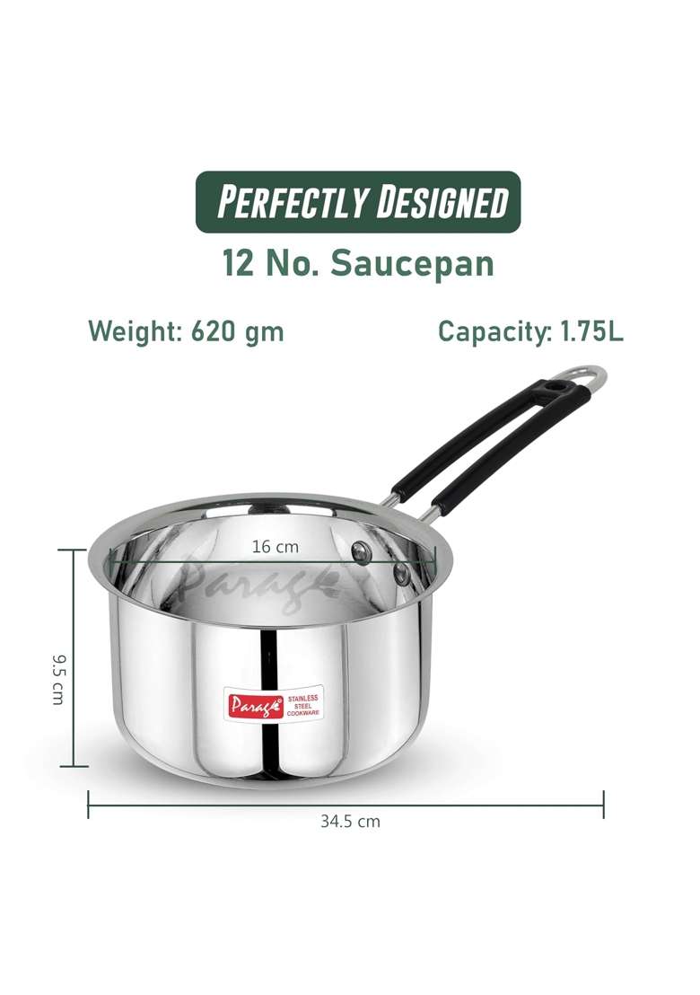 Parage Stainless Steel Sauce Pan | 1.75 L | 1.8 Qt | Induction Compatible - Indya