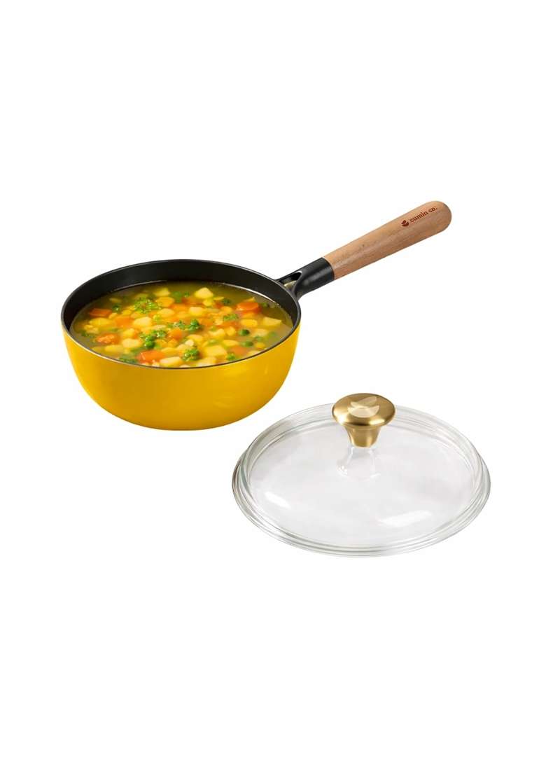 CUMIN CO. Enamel Cast Iron Sauce Pan with Lid | 1.5 L | 1.6 Qt | 18 cm | 7.1 Inch | Induction Compatible | Non-Toxic - Indya