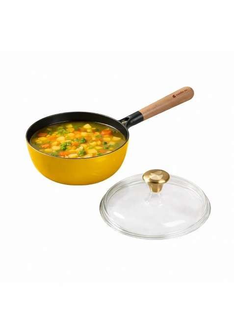 CUMIN CO. Enamel Cast Iron Sauce Pan with Lid | 1.5 L | 1.6 Qt | 18 cm | 7.1 Inch | Induction Compatible | Non-Toxic