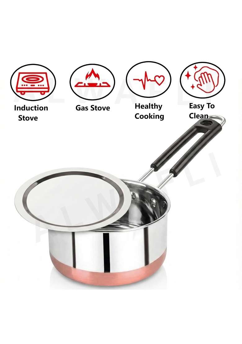 ALWAFLI Stainless Steel Copper Bottom Sauce Pan with Lid | 1 L | 1.1 Qt - Indya