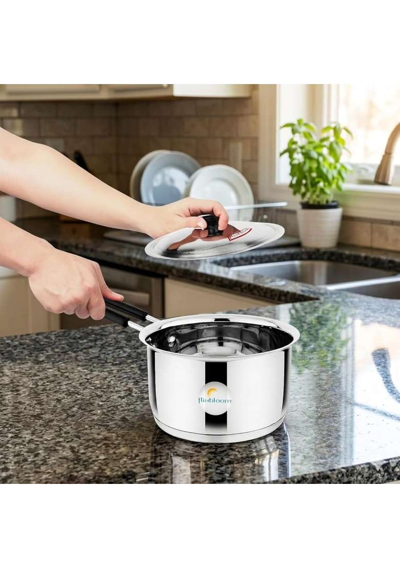 FLIXBLOOM Specific Stainless Steel Saucepan with Lid Triply | 1 L | 1.1 Qt | Induction Compatible - Indya