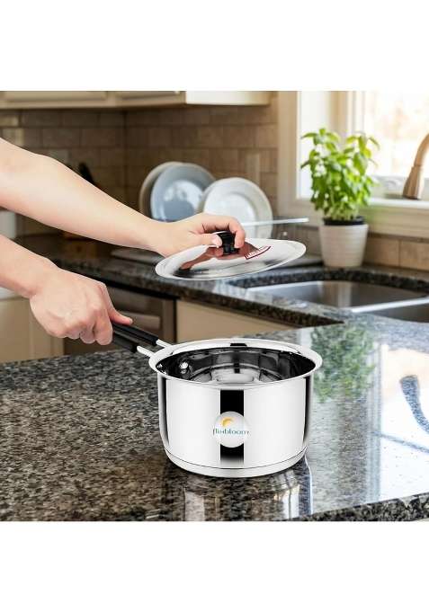 FLIXBLOOM Specific Stainless Steel Saucepan with Lid Triply | 1 L | 1.1 Qt | Induction Compatible