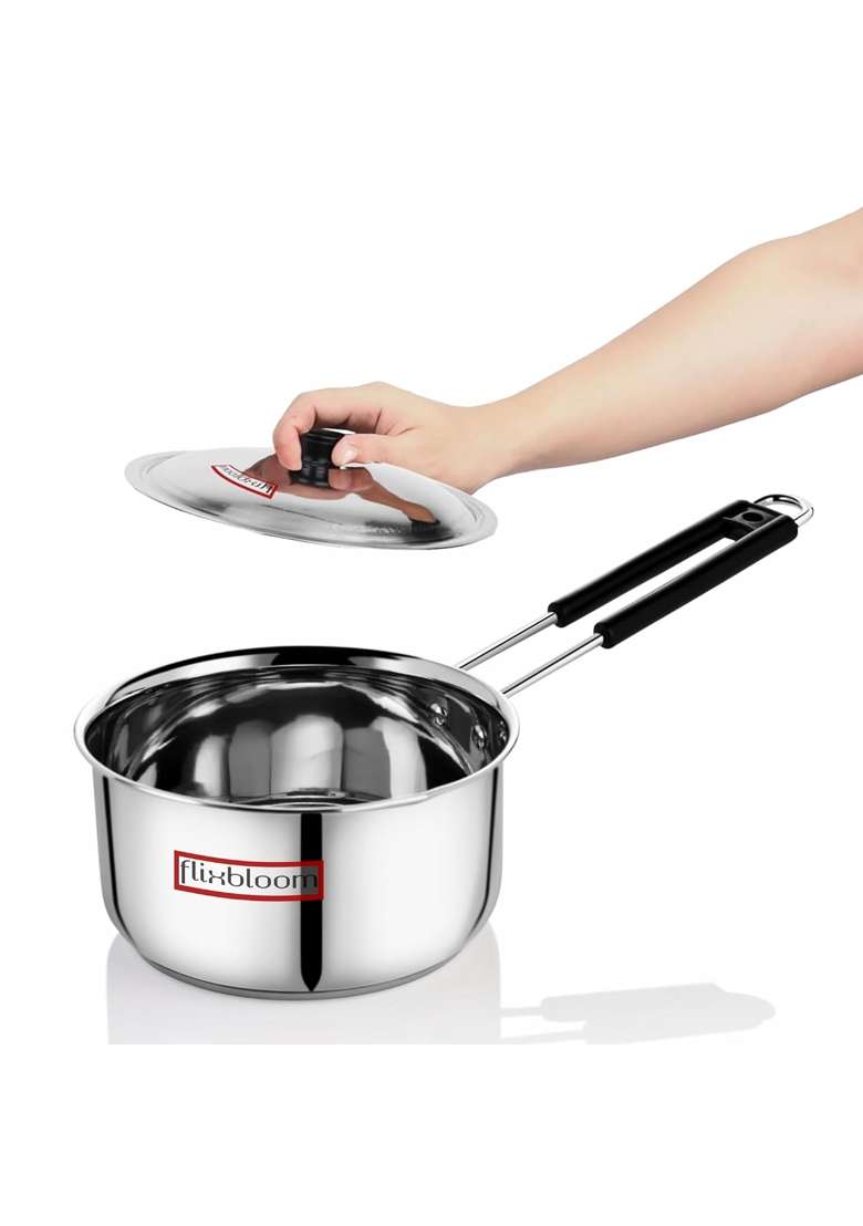 FLIXBLOOM Influencial Kitchen Stainless Steel Induction Base LPG Gas Stovetop Compatible | 1 L | 1.1 Qt | With Lid - Indya