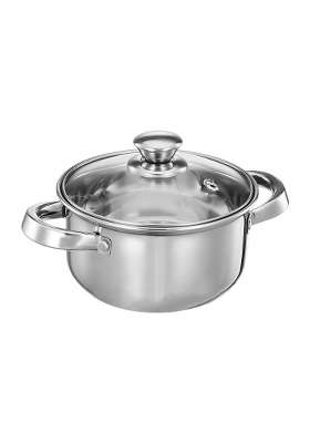 Solimo Amazon Brand Solimo Stainless Steel Casserole with Glass Lid | 14 cm | 5.5 Inch | Dishwasher Safe