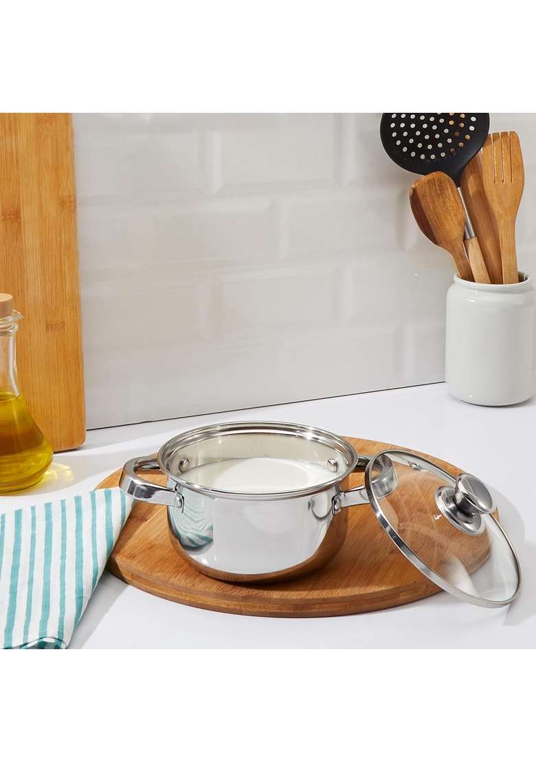 Solimo Amazon Brand Solimo Stainless Steel Casserole with Glass Lid | 14 cm | 5.5 Inch | Dishwasher Safe - Indya