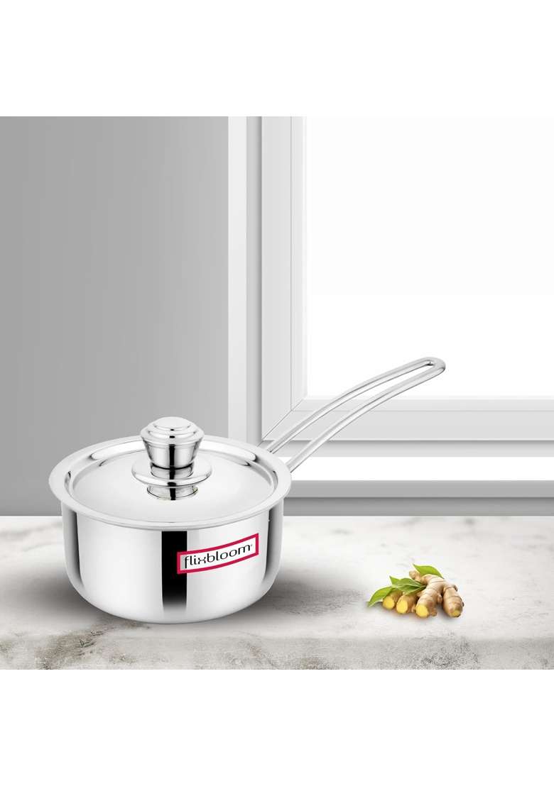 FLIXBLOOM Select Triply Large Stainless Steel Cookware Induction Base LPG Friendly Sauce | 2 L | 2.1 Qt | With Lid - Indya