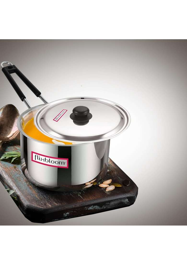 FLIXBLOOM Stainless Steel Induction Base LPG Gas Stovetop Compatible with Triply | 2 L | 2.1 Qt | With Lid - Indya