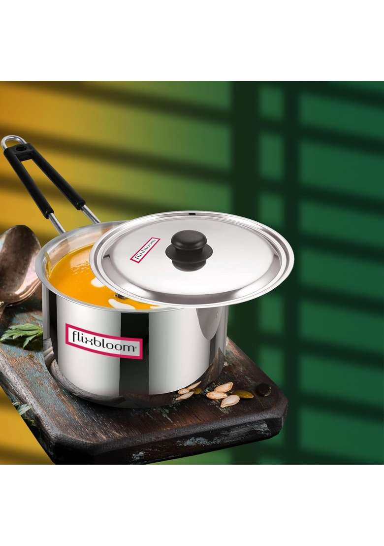 FLIXBLOOM Completeness Glossy Stainless Steel Induction Base LPG Gas Stove Top Friendly | 4 L | 4.2 Qt | With Lid - Indya