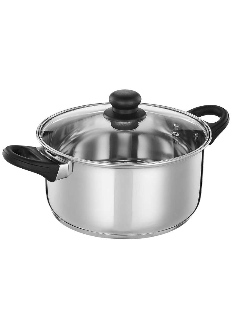 Solimo Amazon Brand Solimo Stainless Steel Induction Bottom Dutch Oven with Glass Lid | 5 L | 5.3 Qt | 24 cm | 9.4 Inch - Indya