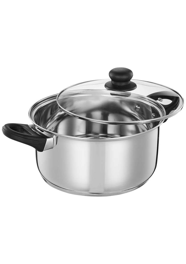 Solimo Amazon Brand Solimo Stainless Steel Induction Bottom Dutch Oven with Glass Lid | 5 L | 5.3 Qt | 24 cm | 9.4 Inch - Indya