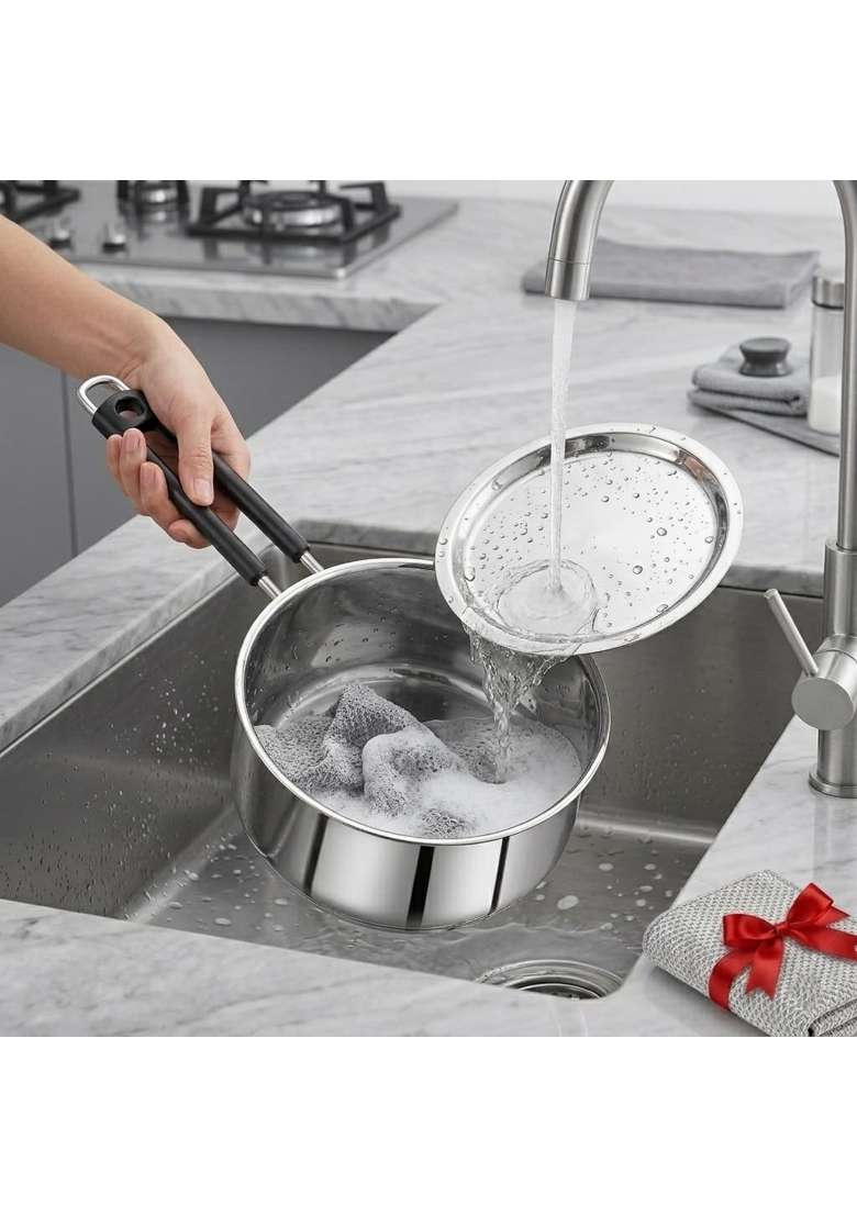 ALWAFLI Steel Sauce Pan Induction and Gas Compatible Tea Pan with Heavy Lid Milk Boiler | 2 L | 2.1 Qt - Indya
