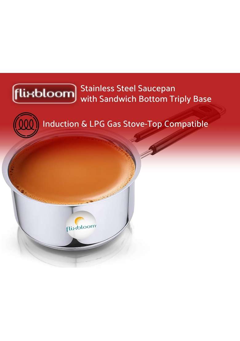 FLIXBLOOM Perfect Stainless Steel Sauce Pan for Kitchen Utensil | 1.5 L | 1.6 Qt | Induction Compatible - Indya