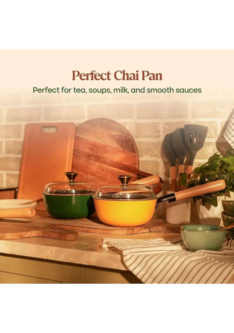 CUMIN CO. Enamel Cast Iron Sauce Pan with Lid | 1.5 L | 1.6 Qt | 18 cm | 7.1 Inch | Induction Compatible | Non-Toxic - Indya