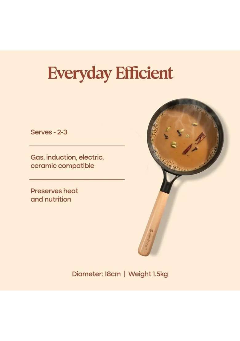 CUMIN CO. Enamel Cast Iron Sauce Pan with Lid | 1.5 L | 1.6 Qt | 18 cm | 7.1 Inch | Induction Compatible | Non-Toxic - Indya