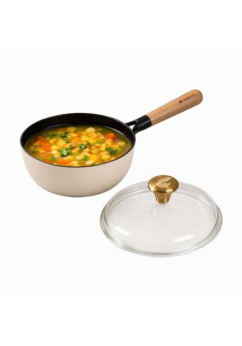CUMIN CO. Enamel Cast Iron Sauce Pan with Lid | 1.5 L | 1.6 Qt | 18 cm | 7.1 Inch | Induction Compatible | Non-Toxic