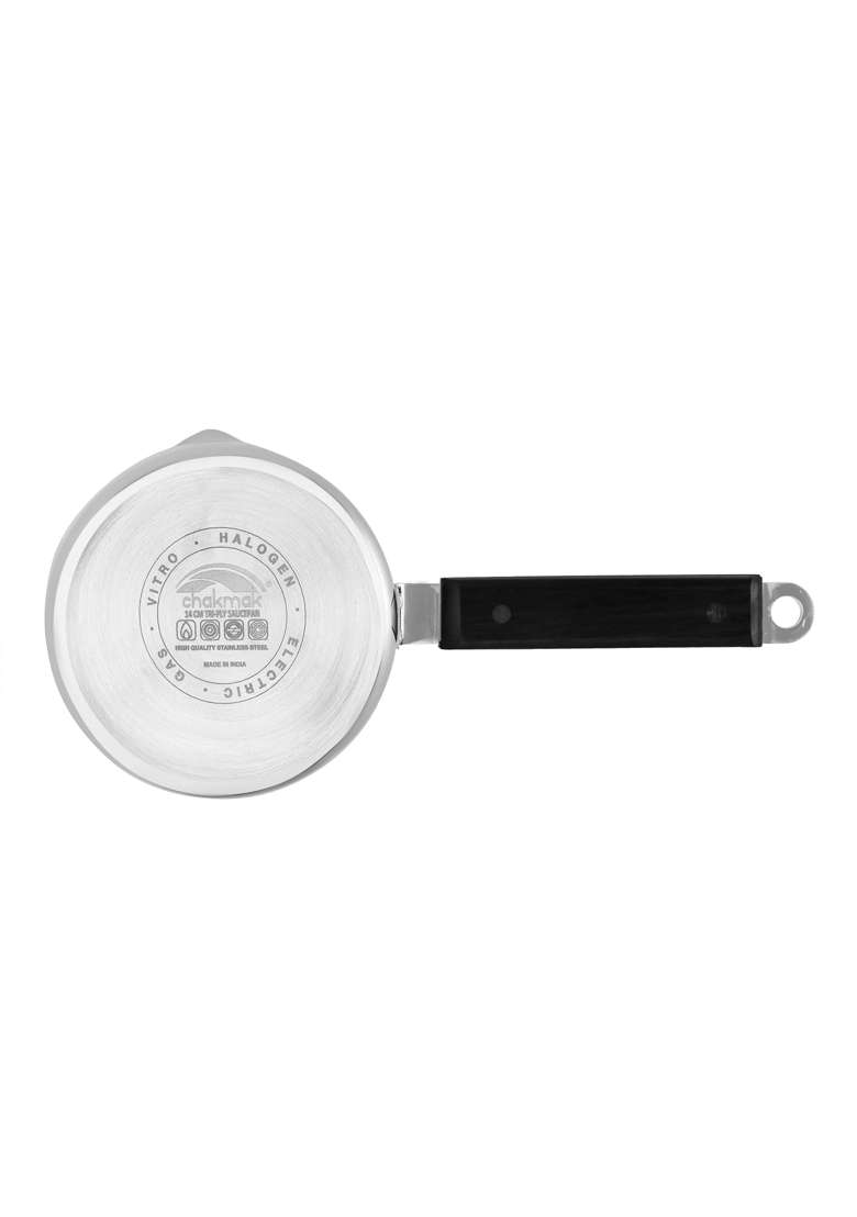 Chakmak Iroko Triply Stainless Steel Saucepan with Glass Lid | 1 L | 1.1 Qt | 14 cm | 5.5 Inch | Induction Compatible - Indya
