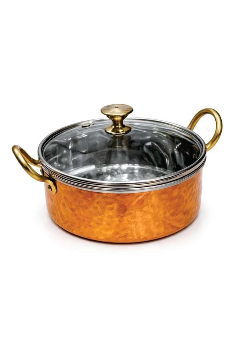 AANYA HOME CRAFT Aanya Homecraft Hammered Copper Sauce Pan with Lid | 0.4 L | 0.4 Qt | 16.5 cm | 6.5 Inch - Indya